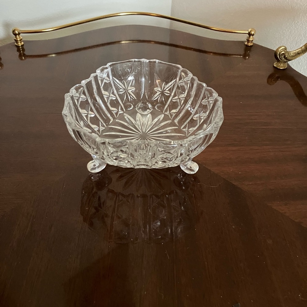 Elegant Vintage Crystal Three Footed Candy Dish